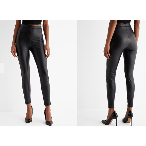 EXPRESS Super High Waisted Faux Leather Leggings Pants Black Womens Size XL - Picture 1 of 10